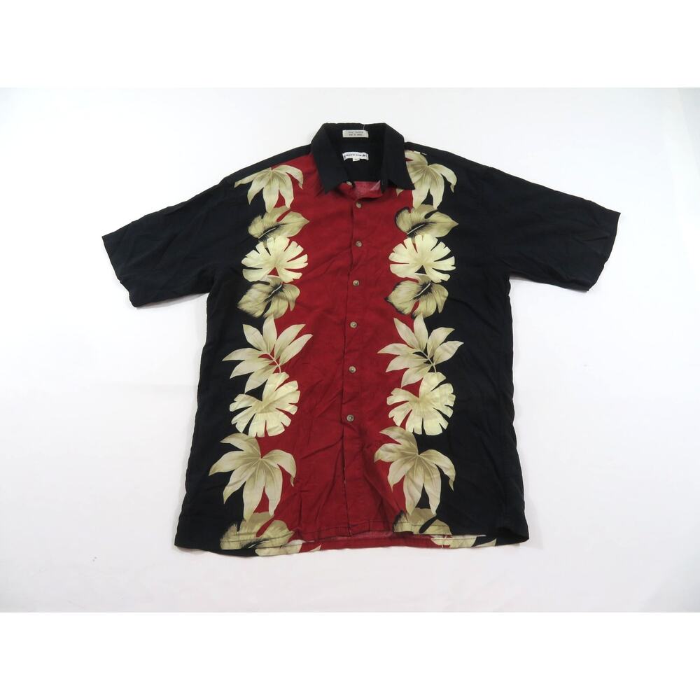 Pierre Cardin Rayon Hawaiian Red Beige Black Short Sleeve Shirt Sz L